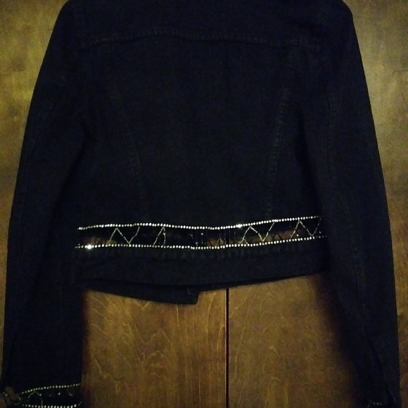 Voyage black denim rhinestones/beads jacket 40/S - Picture 5 of 8